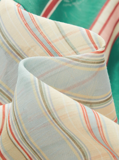 Semi-Sheer Rainbow Striped Tie Waist Blouse