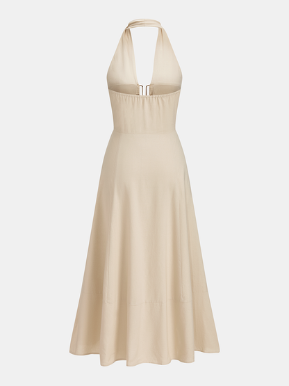 Cut-Out Linen-Blend Halter Maxi Dress
