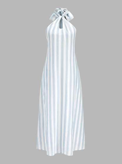 Striped Cotton Halter Maxi Dress