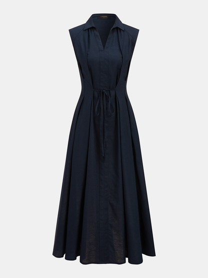 Cotton Linen Sleeveless Shirt Dress