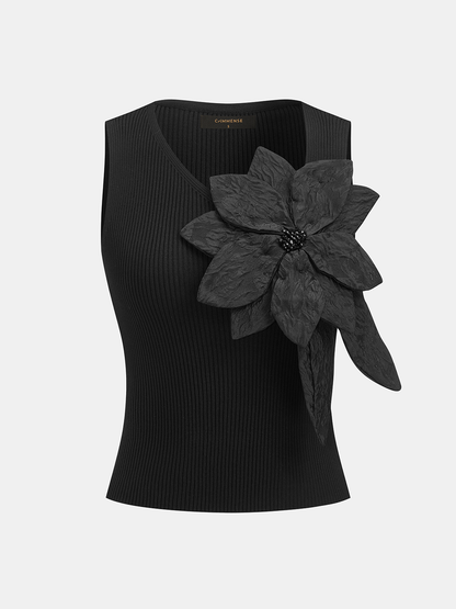 3D Flower Ribbed Knit Tank Top