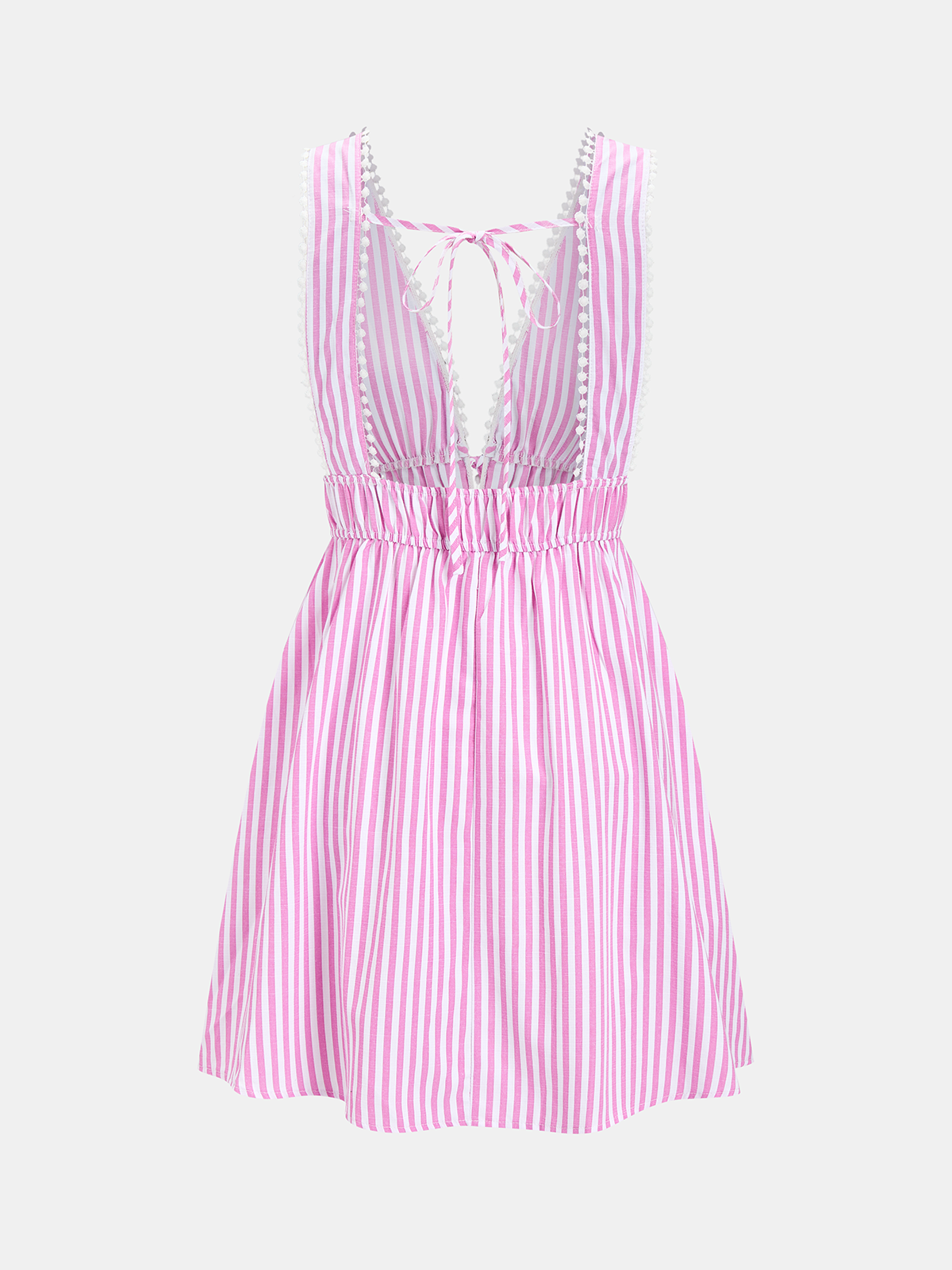 Striped Backless Lace Trim Mini Dress