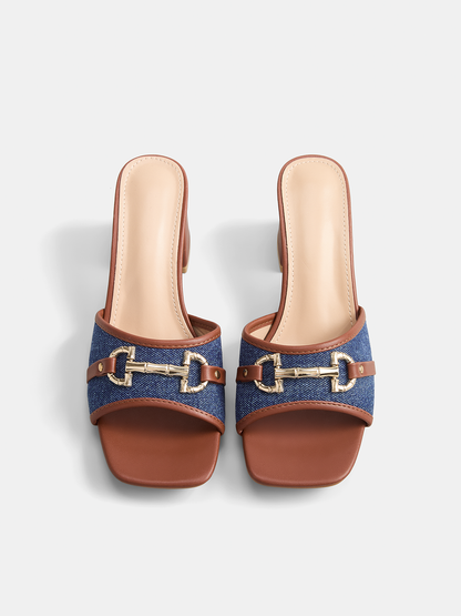 Square Toe Buckled Block Heel Sandals