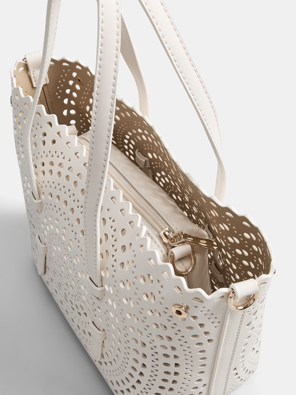 Perforated Top Handle Tote Handbag