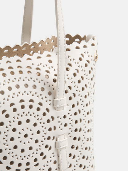 Perforated Top Handle Tote Handbag