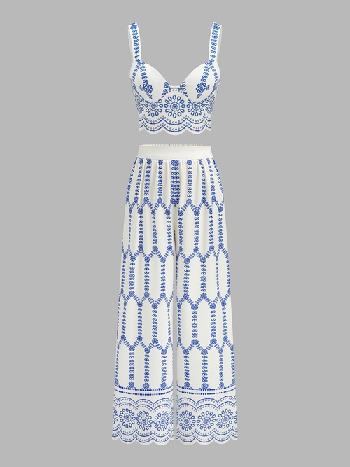 Printed Cami Top & Wide Leg Pants Set