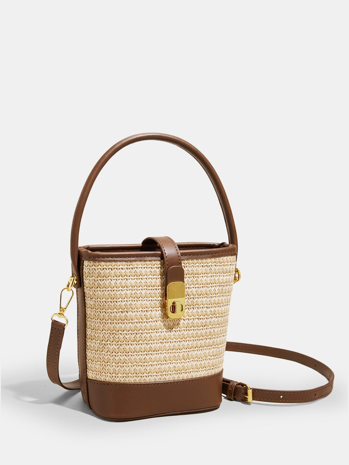 Woven Straw Bucket Crossbody Handbag