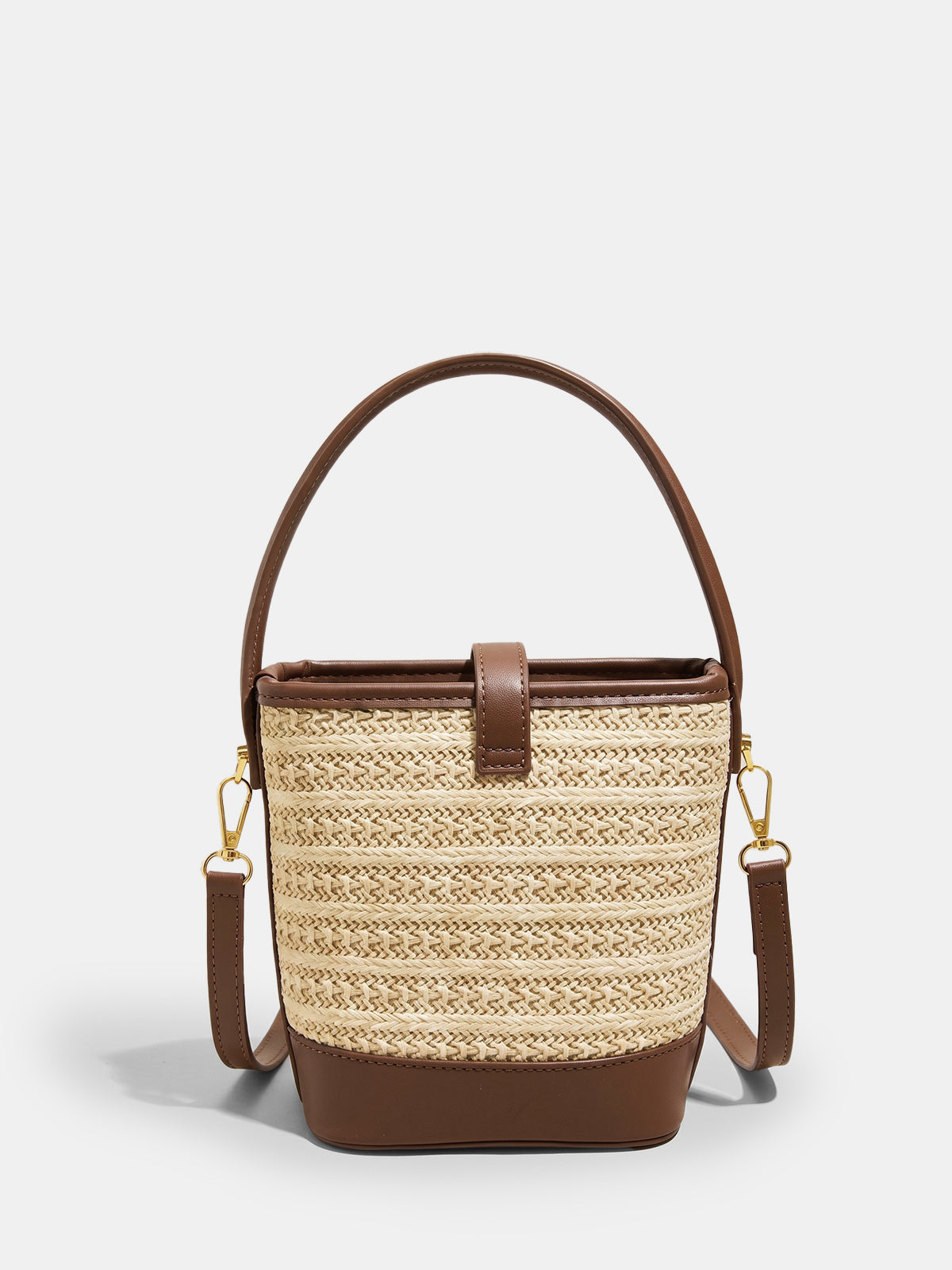 Woven Straw Bucket Crossbody Handbag