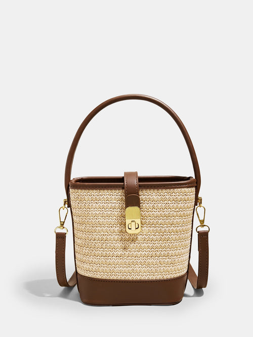 Woven Straw Bucket Crossbody Handbag