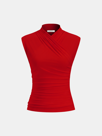 Cross Neck Ruched Fitted Tank Top