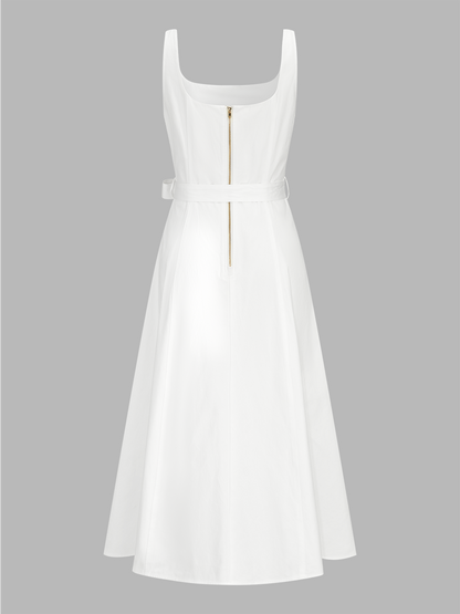 Eyelet Embroidery Belted Square Neck Maxi Dress