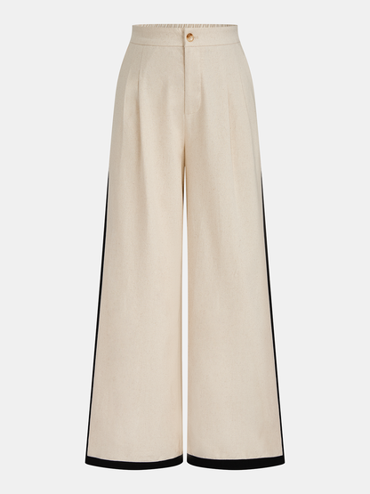 Linen & Cotton Zipper Contrast Binding Pants Set