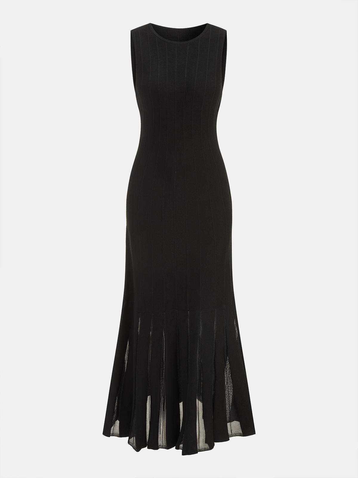 Semi-Sheer Mesh Flared Dress Without Belt