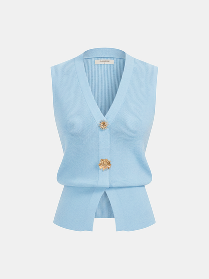 Decorative Button V Neck Knit Vest