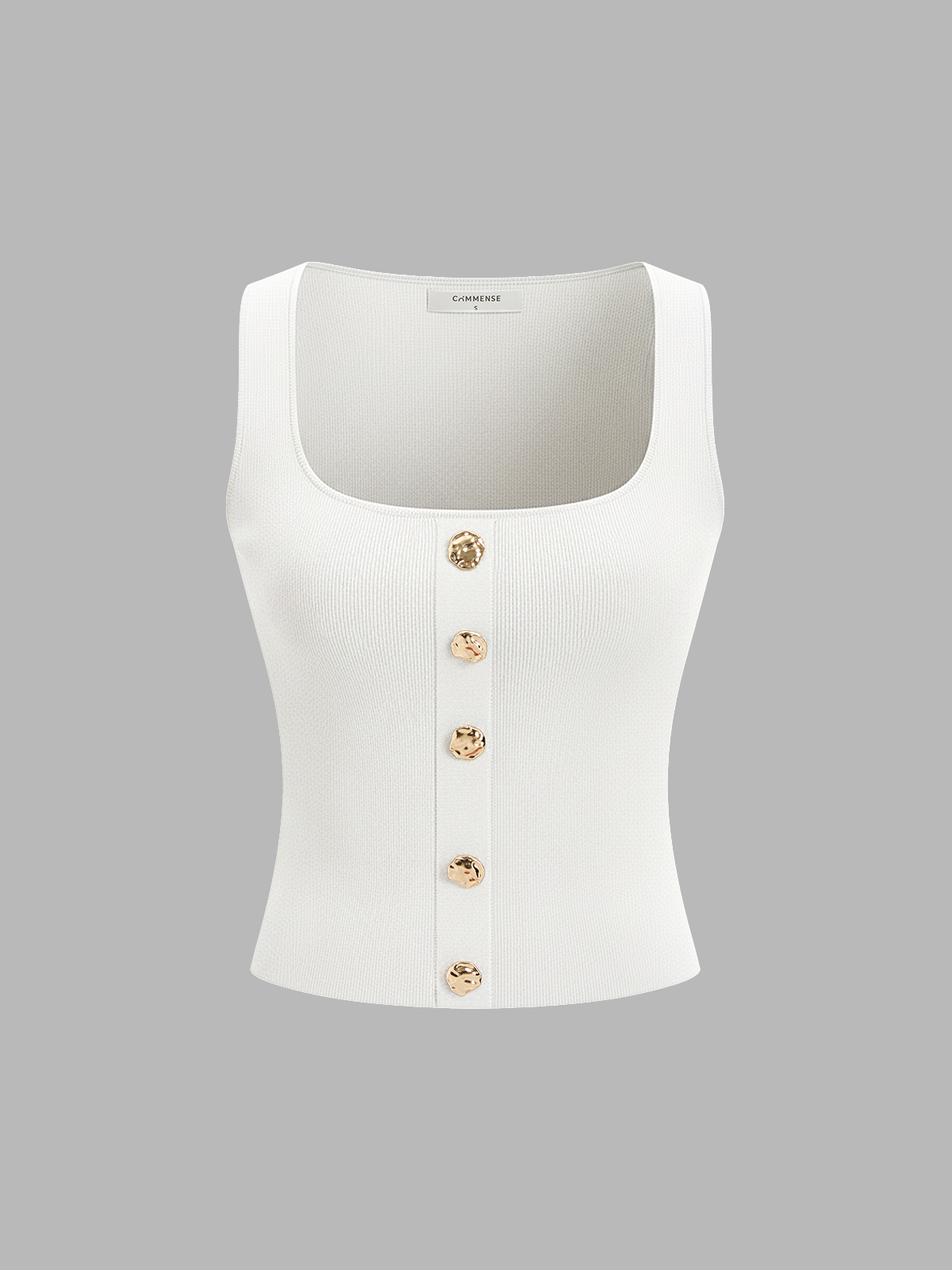 Metal Detail Square-Neck Knit Tank Top