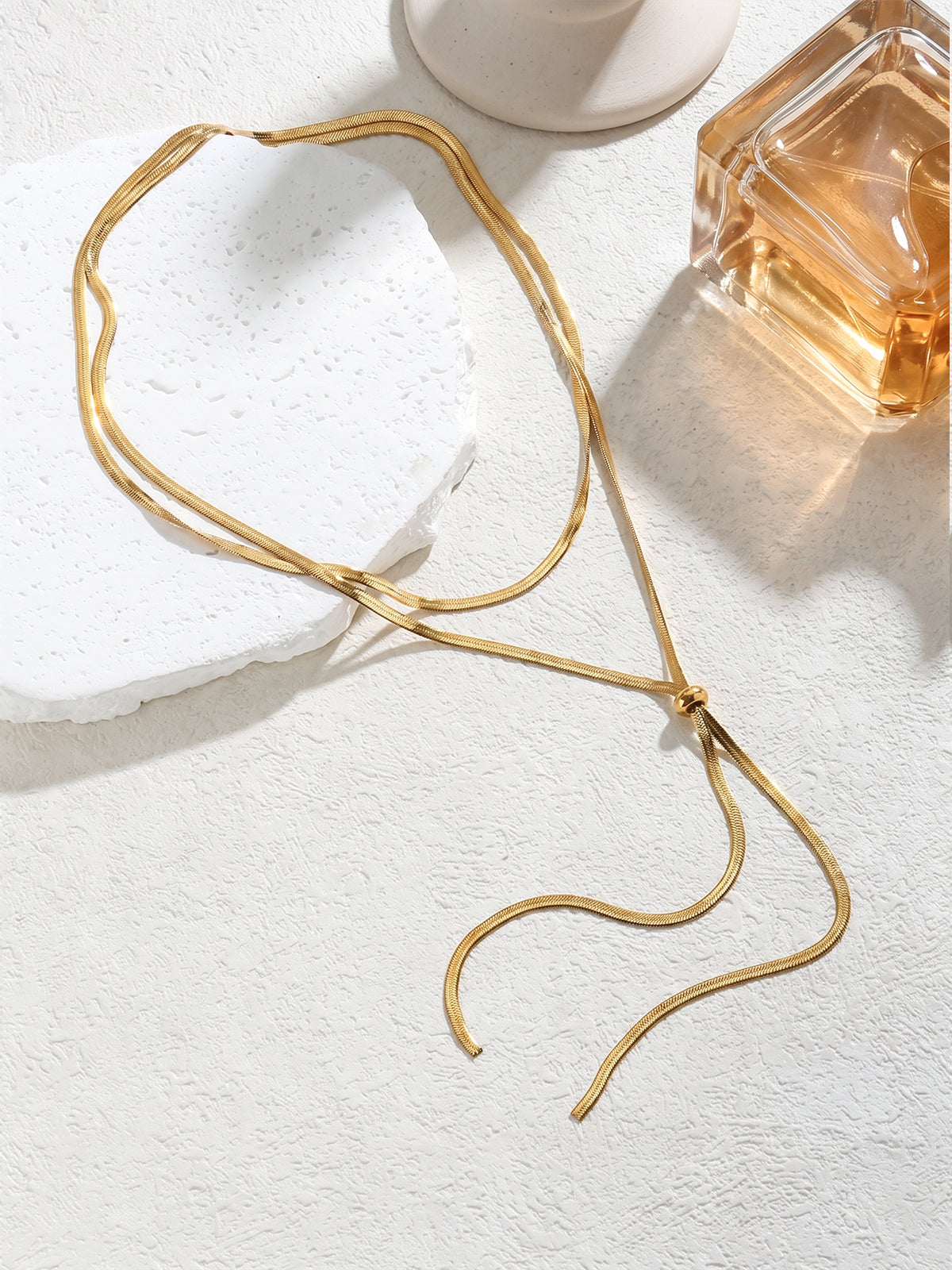 Adjustable Sliding Herringbone Lariat Necklace