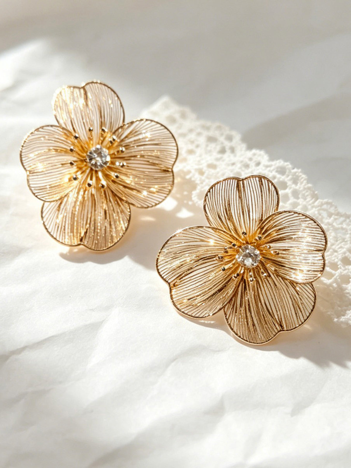 Large Flower Crystal Stud Earrings
