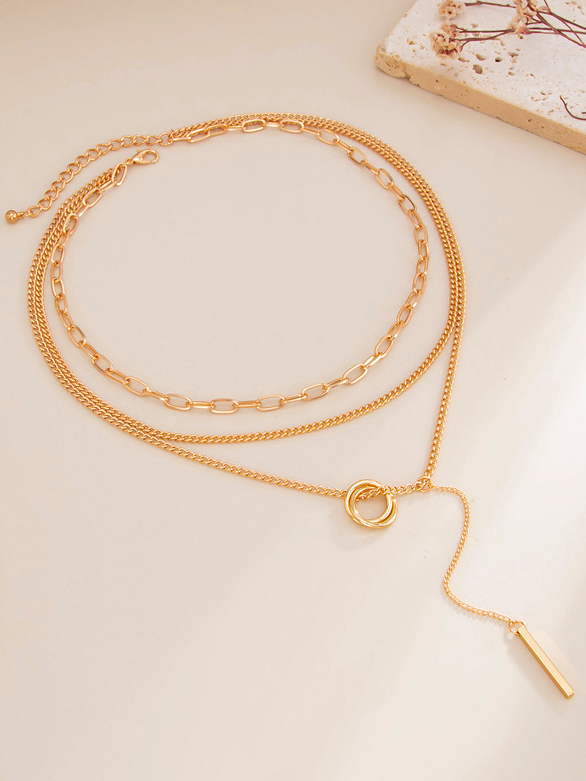 Layered Circle Bar Pendant Necklace