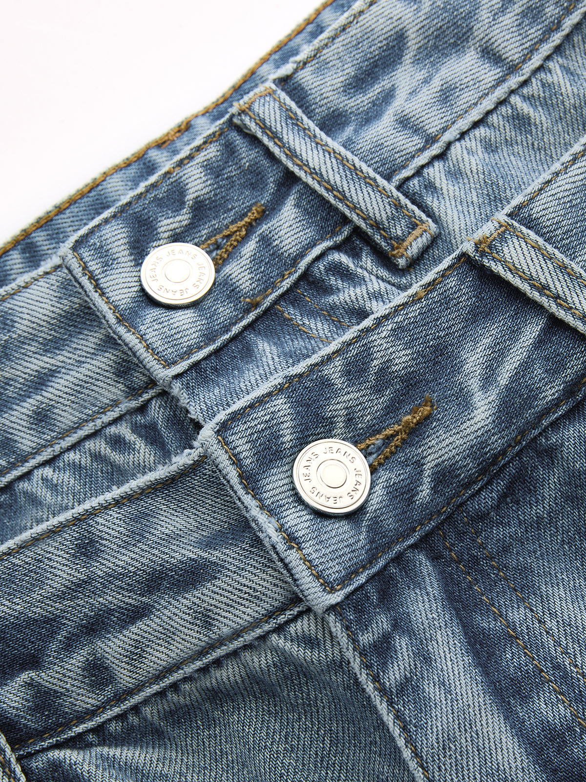 Double Waistband Curved-Leg Denim Pants