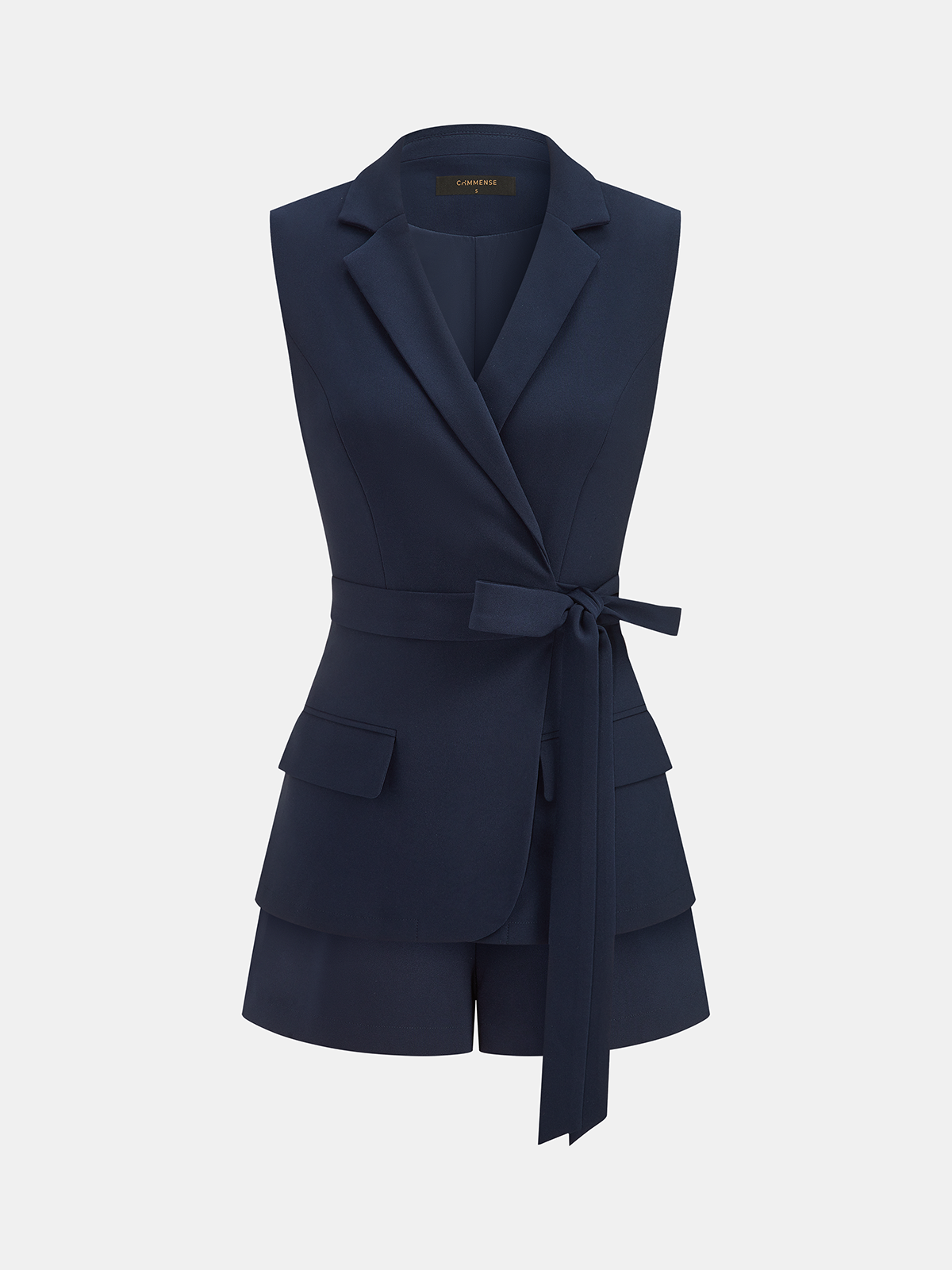 Belted Sleeveless Blazer & Shorts Set
