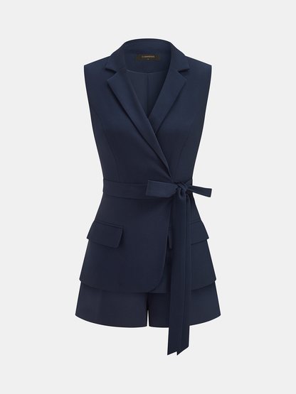 Belted Sleeveless Blazer & Shorts Set