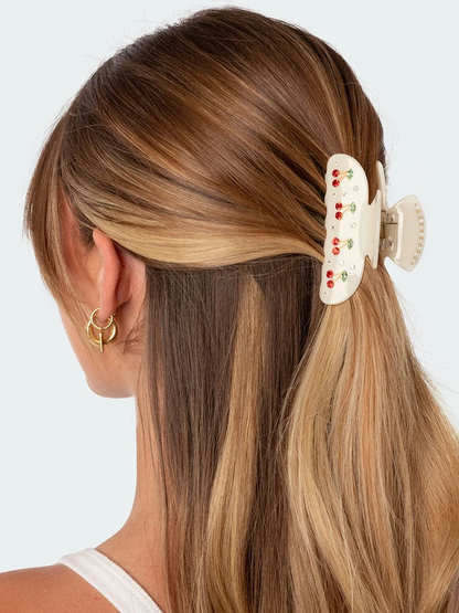 Large Cherry Rhinestone Hair Claw