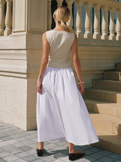 Square Neck Buttoned Vest & Maxi Skirt Set