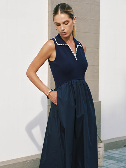 Sleeveless Collared Pocketed Maxi Dress