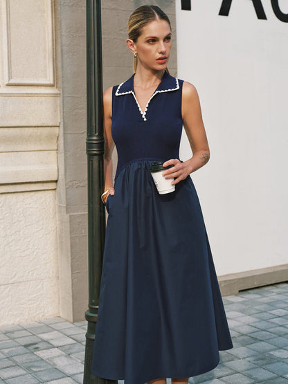 Sleeveless Collared Pocketed Maxi Dress