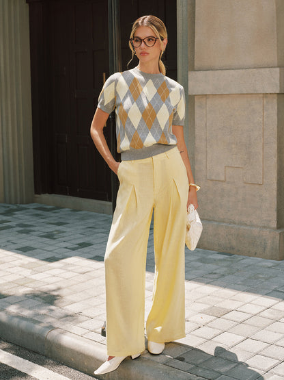 Argyle Short Sleeve Knit Sweater
