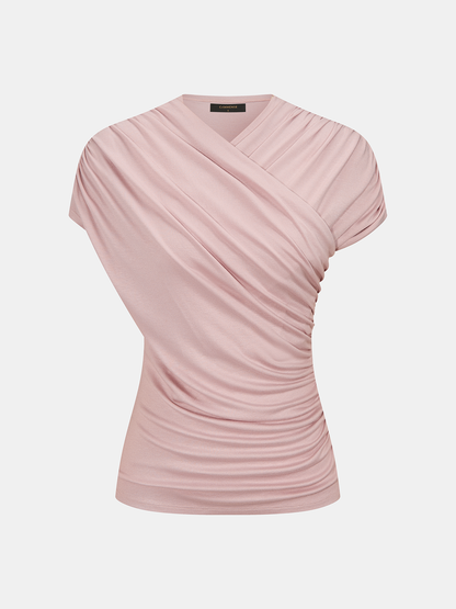Wrap-Front Ruched Short Sleeve Top
