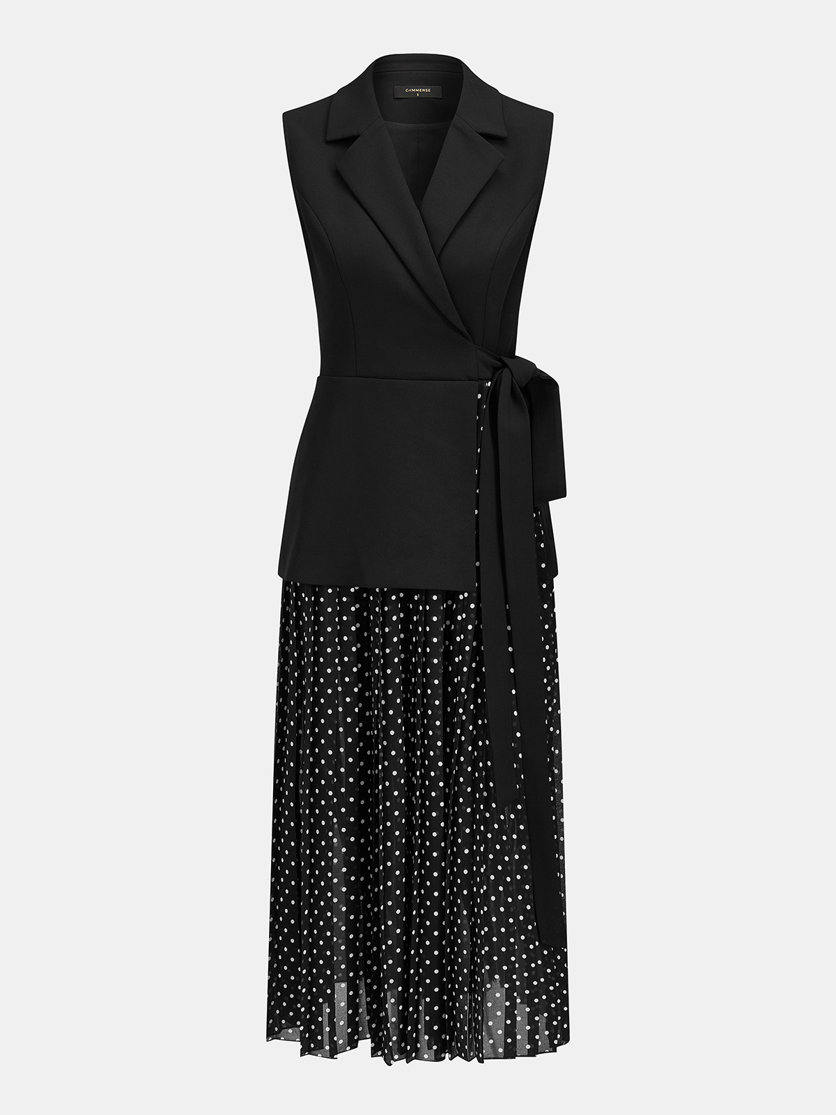 Tie Waist Blazer-Style Polka Dot Maxi Dress