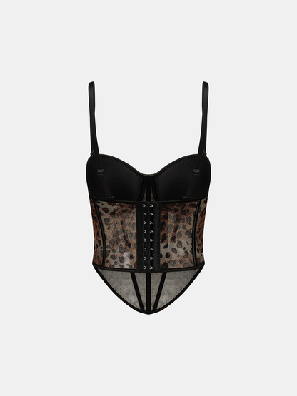 Leopard Print Mesh Cami Corset Top