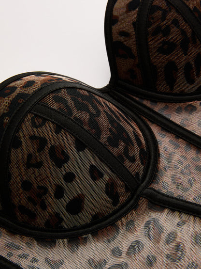 Leopard Print Mesh Cami Corset Top