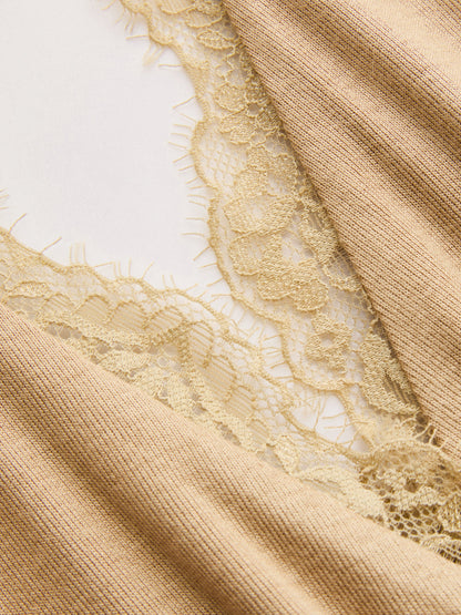 Lace Trim Halter Wrap Maxi Dress