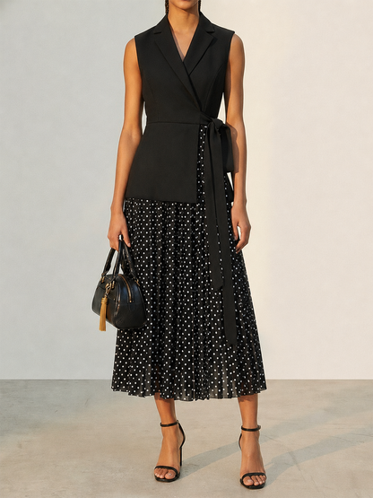 Tie Waist Blazer-Style Polka Dot Maxi Dress