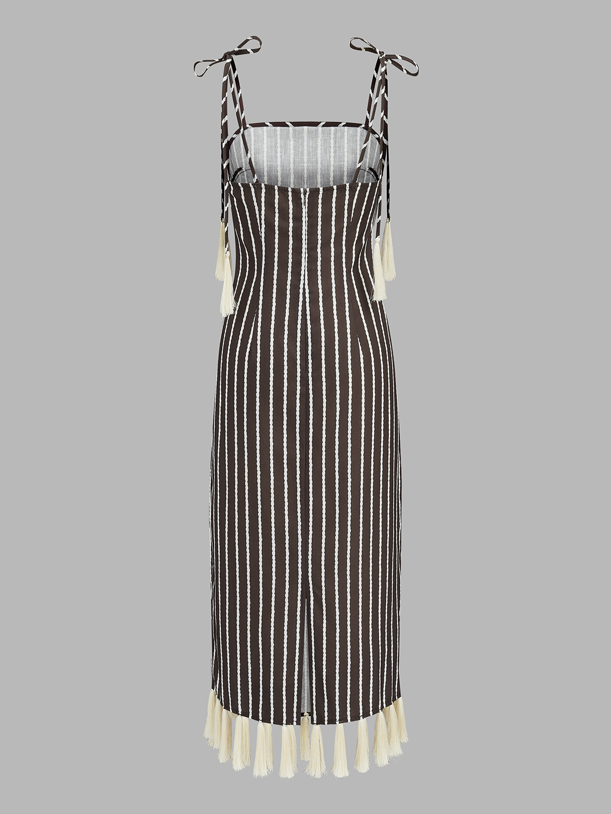 Striped Tassel Tie-Strap Midi Dress