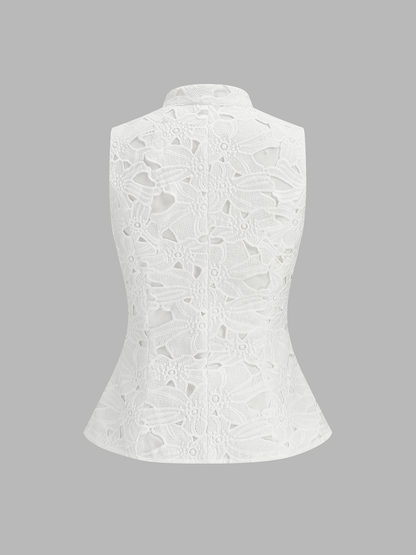 Guipure Lace Mandarin Collar Frog Button Vest