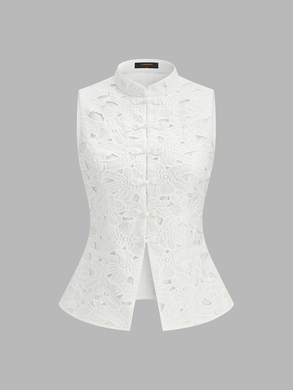 Guipure Lace Mandarin Collar Frog Button Vest