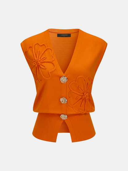 3D Floral Appliqué Knit Vest