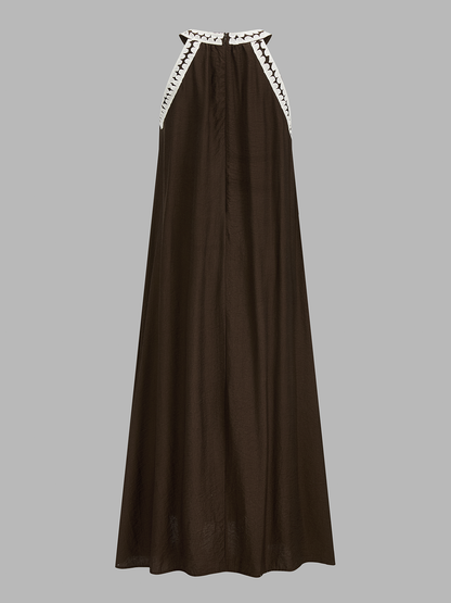 Contrast Trim Sleeveless Flowy Midi Dress