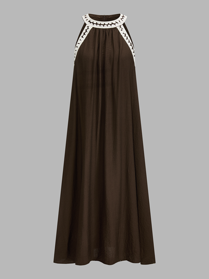 Contrast Trim Sleeveless Flowy Midi Dress