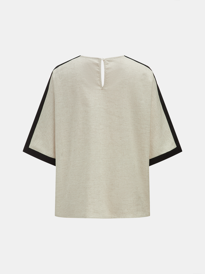 Cotton Linen Contrast Trim Top & Shorts Set