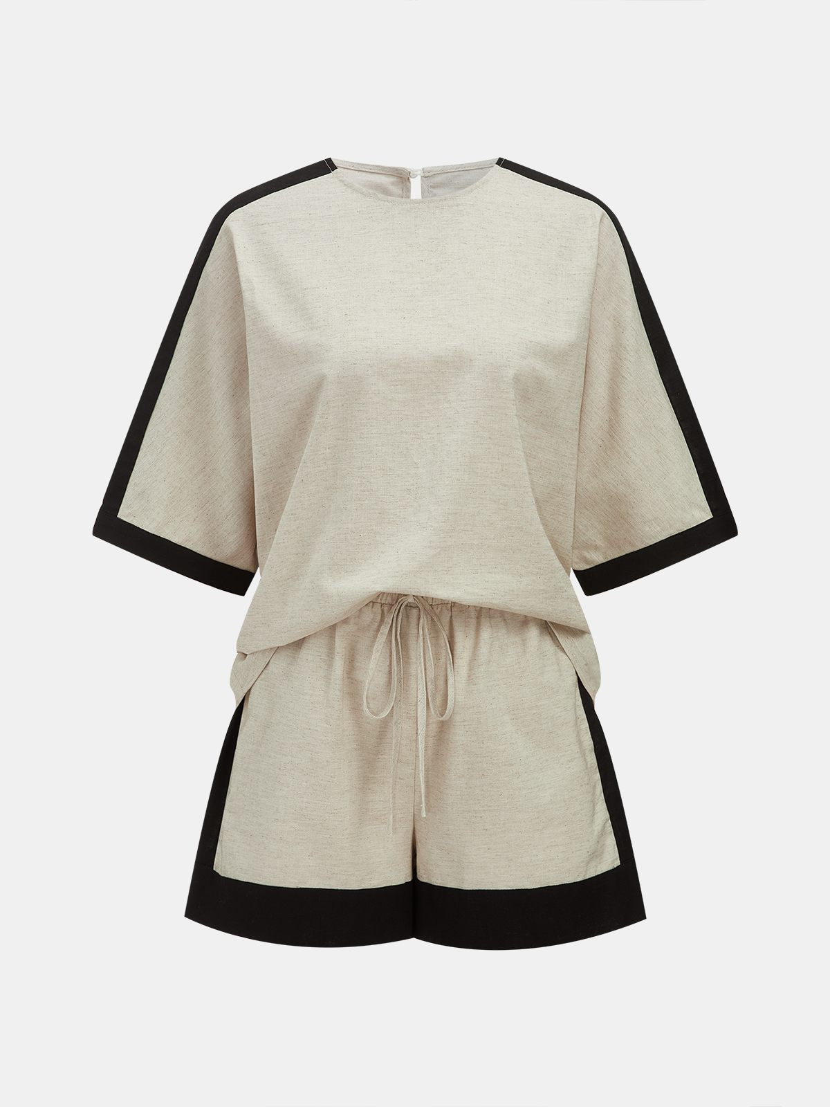 Cotton Linen Contrast Trim Top & Shorts Set