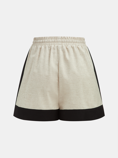 Cotton Linen Contrast Trim Top & Shorts Set