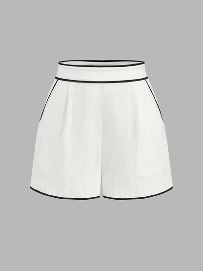 Cotton Linen Contrast Trim Top & Shorts Set