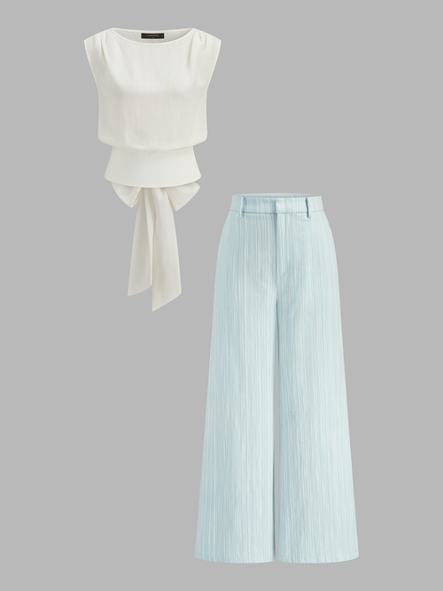 Bow-Back Top & Pinstripe Pants Set