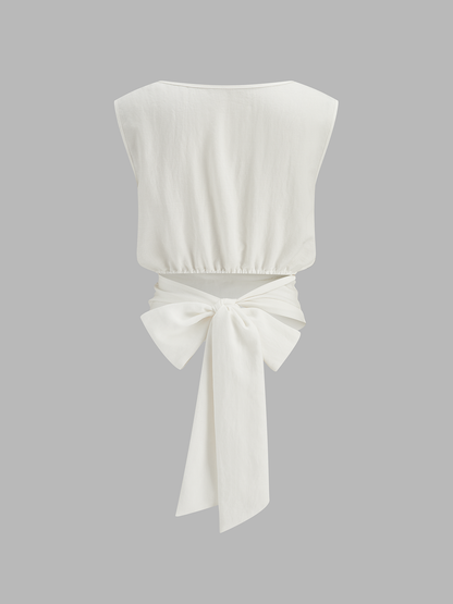 Bow-Back Top & Pinstripe Pants Set