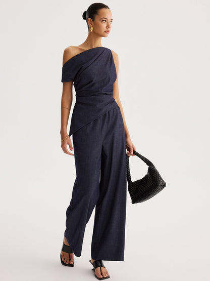 Asymmetrical Off-Shoulder Top & Pants Set