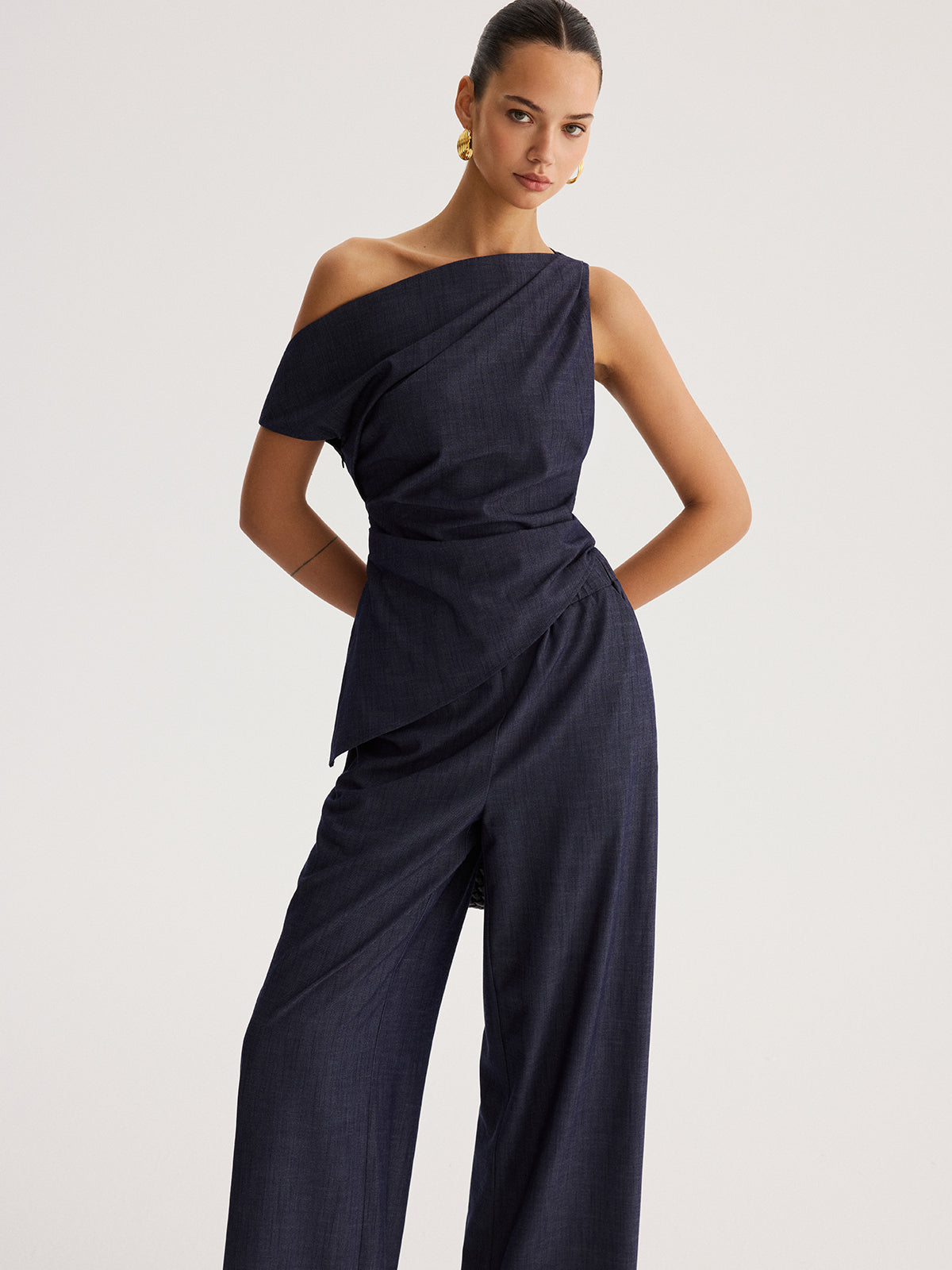 Asymmetrical Off-Shoulder Top & Pants Set